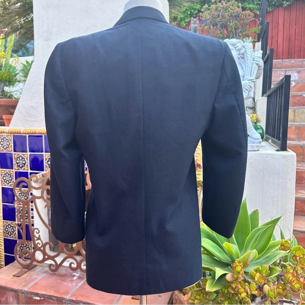 VTG Christian Dior Boyfriend Strip Double Breasted Wool Poly Jacket Coat Size S